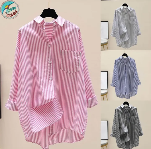 Women’s Cotton Striped Oversized Shirt – Casual Daily Wear